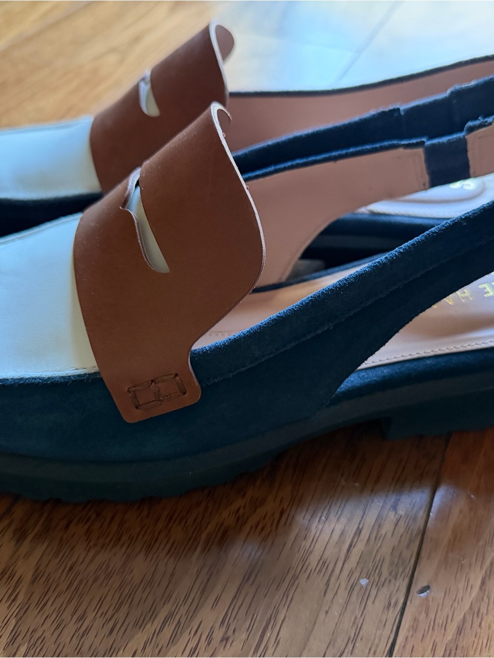 Cole Haan Women’s Two-Tone Leather Slingback Loafers - White, Brown, Navy - Picture 2 of 4